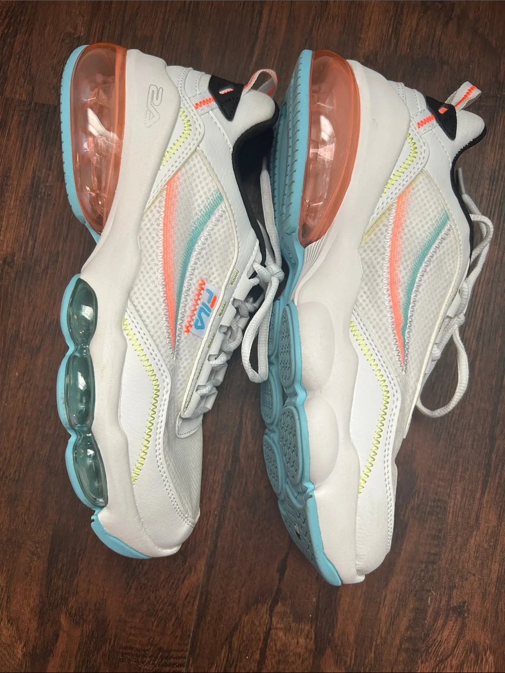 FILA White Sneakers with Coral and Aqua Accents